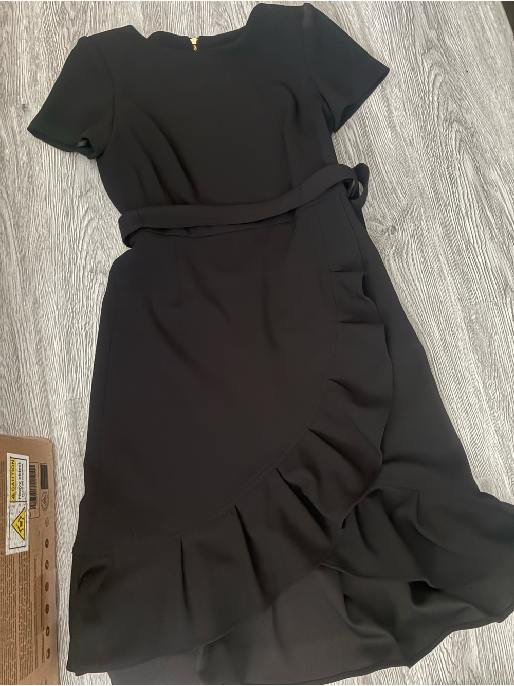 Calvin Klein Black Short-Sleeve Ruffle Wrap Midi Dress
